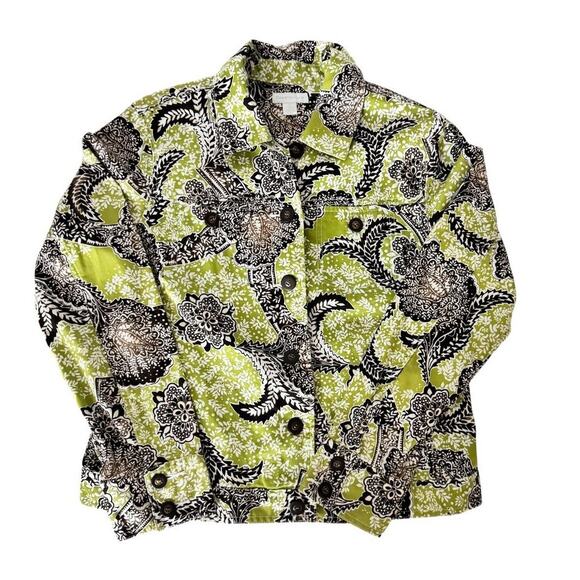 Charter Club Jackets & Blazers - Charter Club Floral Paisley Button Down Shirt Jacket Green Brown Women’s Size S